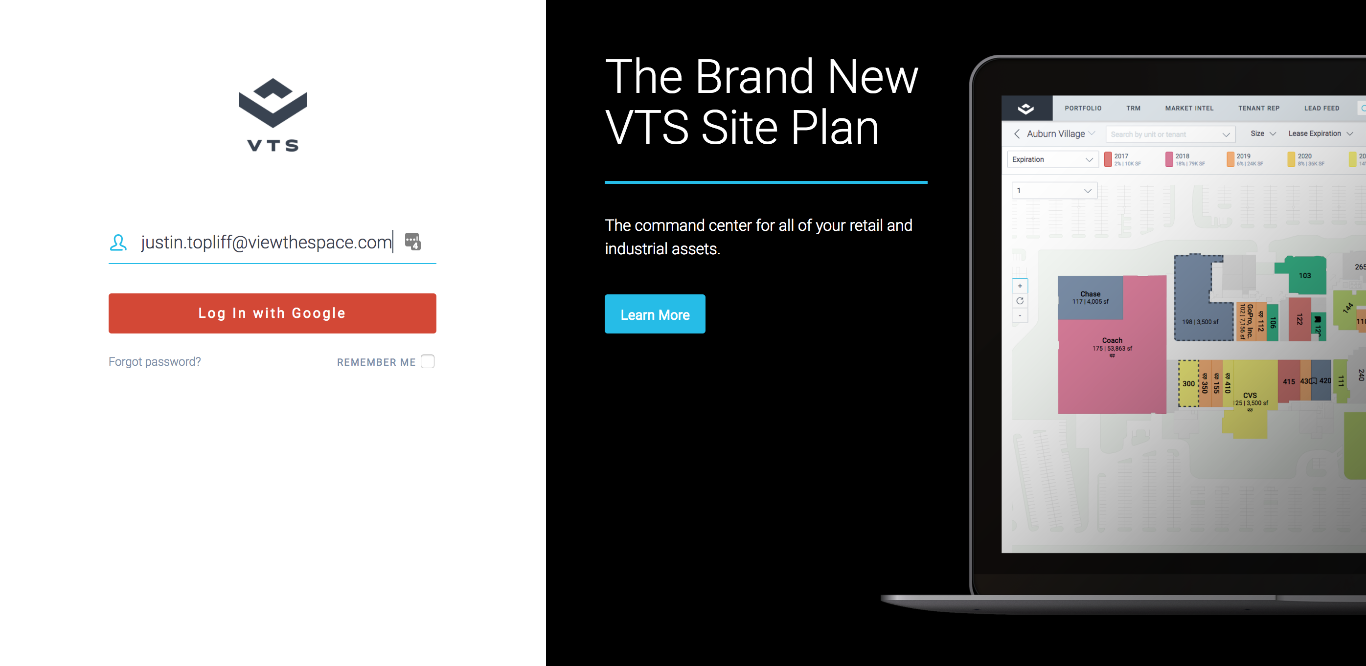 Justin Topliff VTS app login page - before
